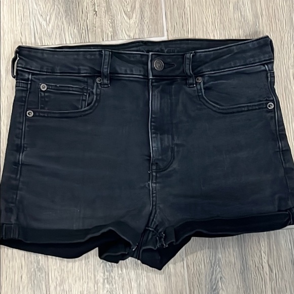 American Eagle Shorts Black Jean Cuff Next Level Stretch Super High Rise Shortie - Picture 9 of 13